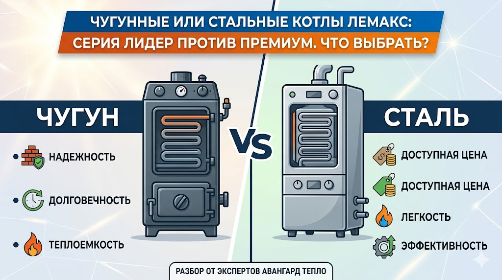 Чугунные или стальные котлы Лемакс: серия Лидер (Leader) против Премиум