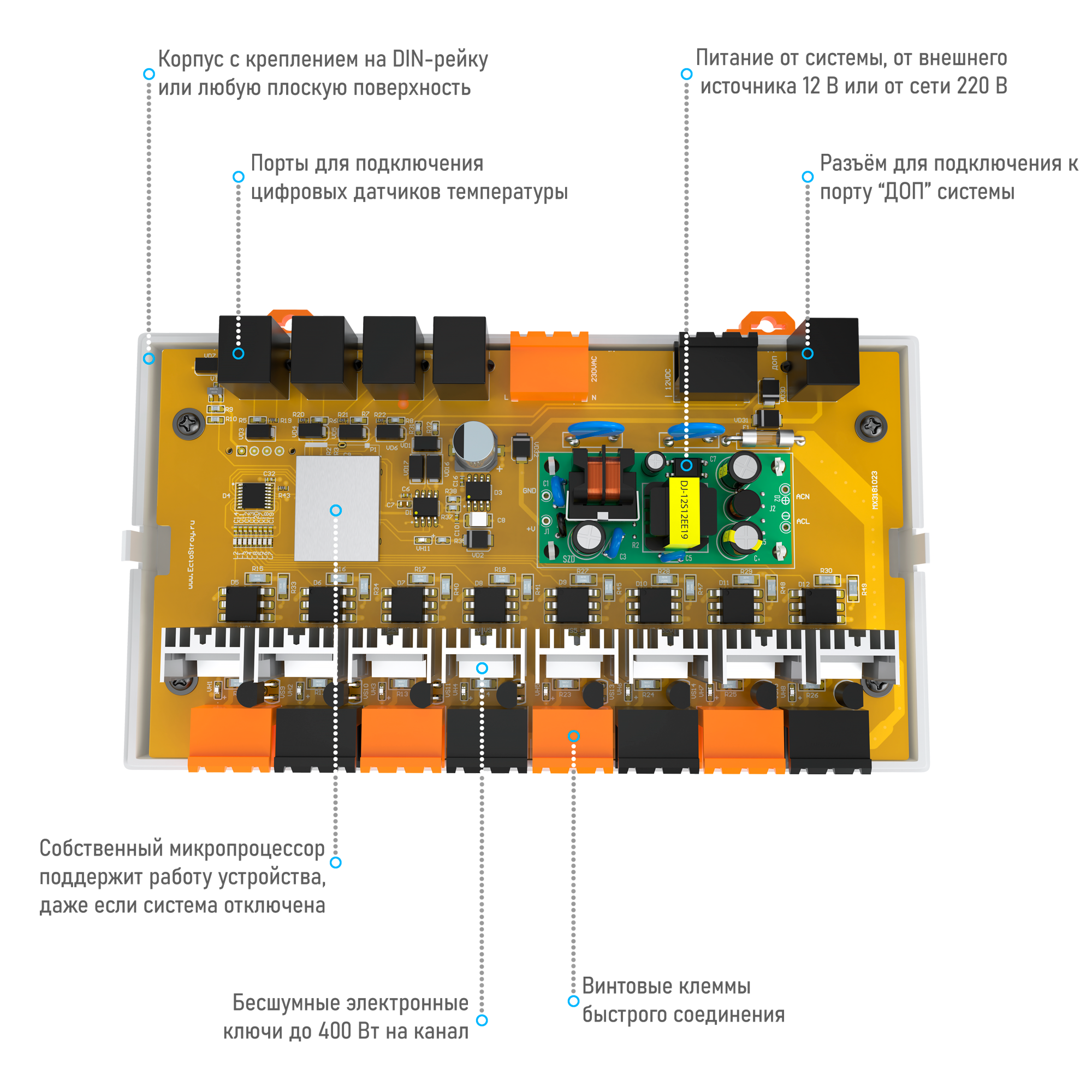 Блок управления смесительными контурами ectoControl  (ПИД‐регулятор), RS485 (Modbus)